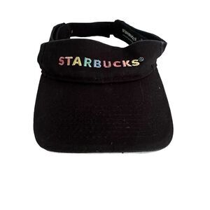 Starbucks Employee Sun Visor Cap Rainbow Embroidered Logo Adjustable 100% Cotton